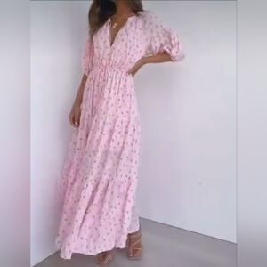 Petal & Pup Pink Floral Puff Sleeve Maxi Dress